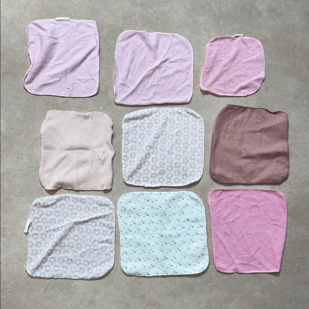 Bundle Lot Of 9 Kids Soft Washcloth Set - Pink and White